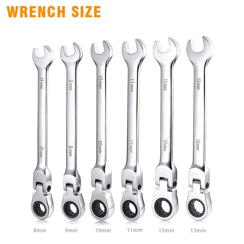 8mm-13mm Flexible Pivoting Head Ratchet Combination Spanner Wrench Garage Metric hand Tool For auto and Home Repair