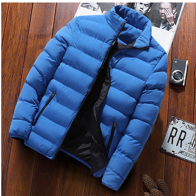 Mannen Parka Katoen Gewatteerde Winterjas Jas heren warme jas Effen kleur Stand Kraag Rits Dikke Jas Mannen Down parka: light blue / L