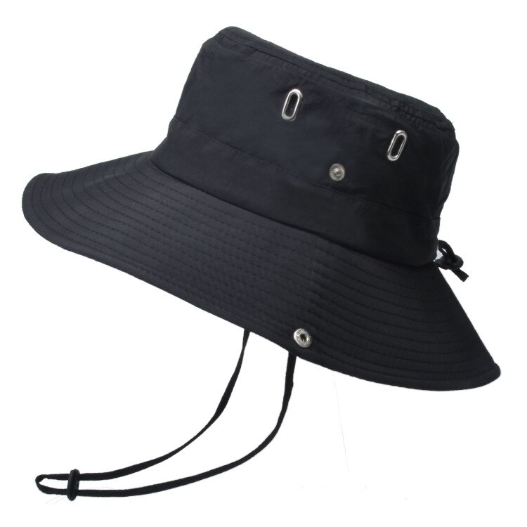 gorras hombre sombrero hombre Respirables de los hombres del verano sol sombrero gorro de pesca al exterior de protección de color sólido sombrero de pescador grandes aleros de viaje de Playa de las mujeres tapas: Black