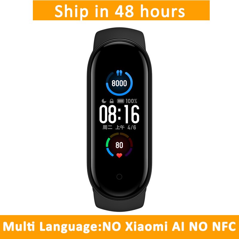 Xiaomi Mi Band 5 Bracelet de Fitness Charge magnétique 24h fréquence cardiaque sommeil REM sieste étape natation Sport moniteur rappeler alarme Miband 5: Global Version