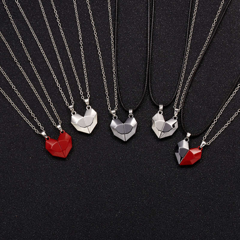 2 pz/set coppia magnetica collana per le donne amanti sfaccettato cuore ciondolo distanza gioielli fascino regalo di san valentino 2021