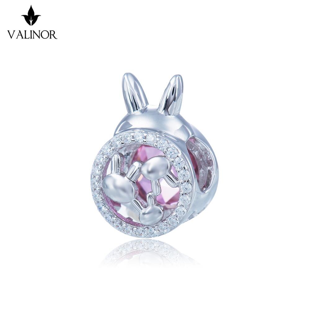 Carino coniglio grande rosa di zircon 925 sterlina perline D'argento di fascini misura I Braccialetti non cambiano Mai colorDDBJ002