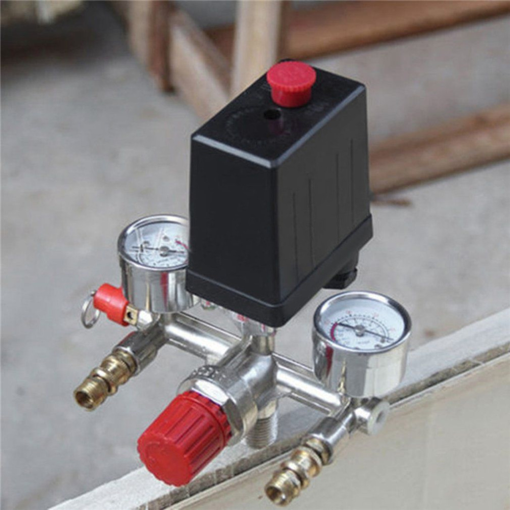 Adjustable Pressure Switch Air Compressor Switch Pressure Regulating with 2 Press Gauges Valve Control Set 230V