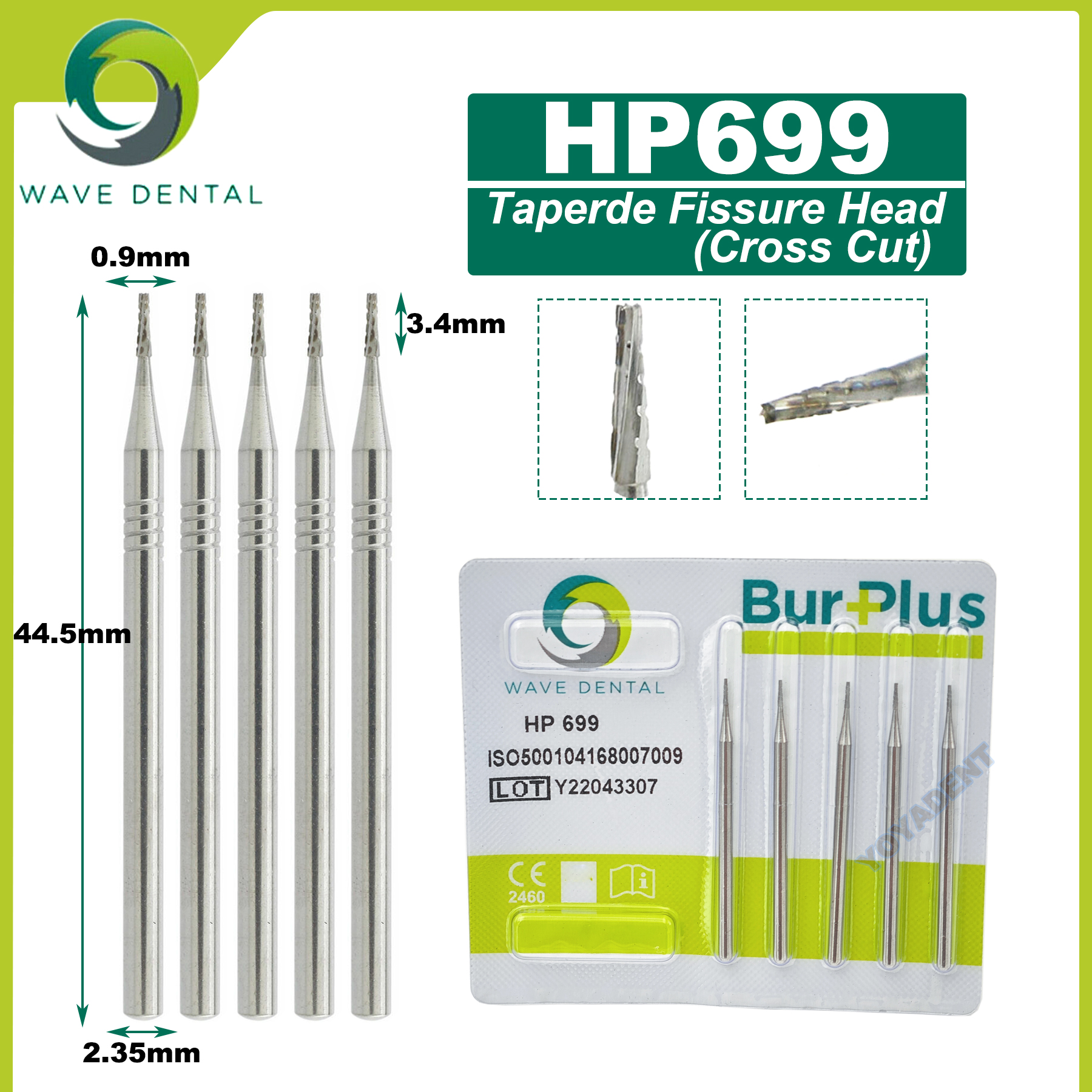 Fraises dentaires en carbure de tungstène WAVE, forets de dentisterie, fraise dentaire HP Dia 2.35mm pour cône à nez droit, pièce à main à basse vitesse 5 pièces/paquet