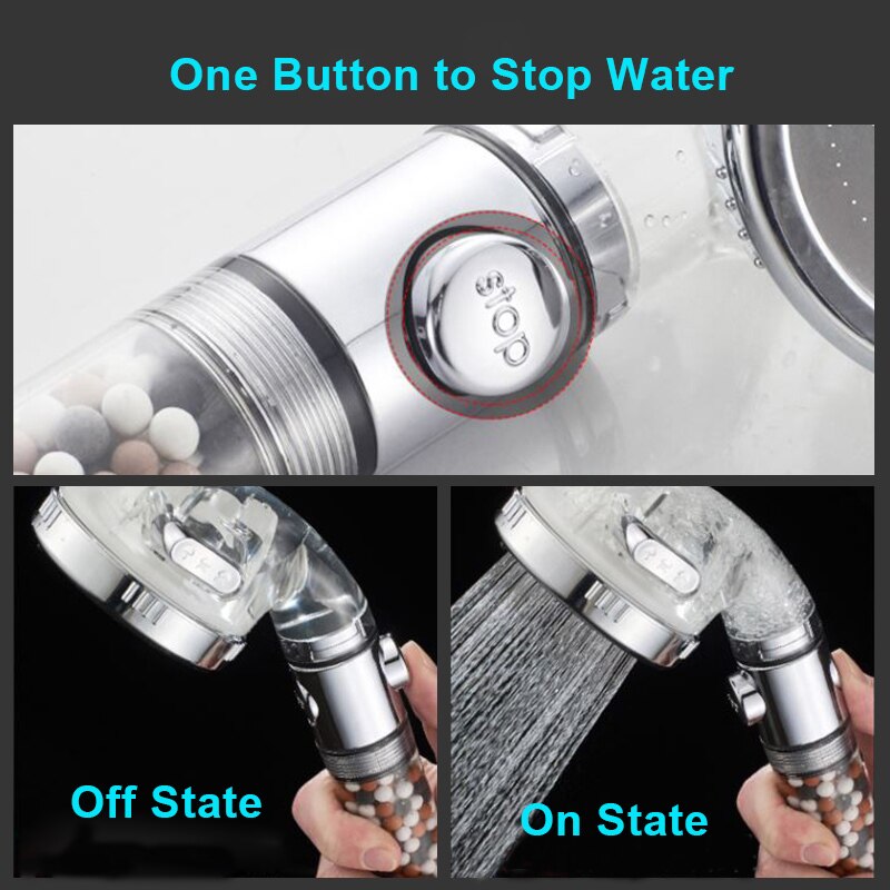 Bathroom 3-Function SPA shower head with switch on/off button high Pressure Anion Filter Bath Head Water Saving Shower