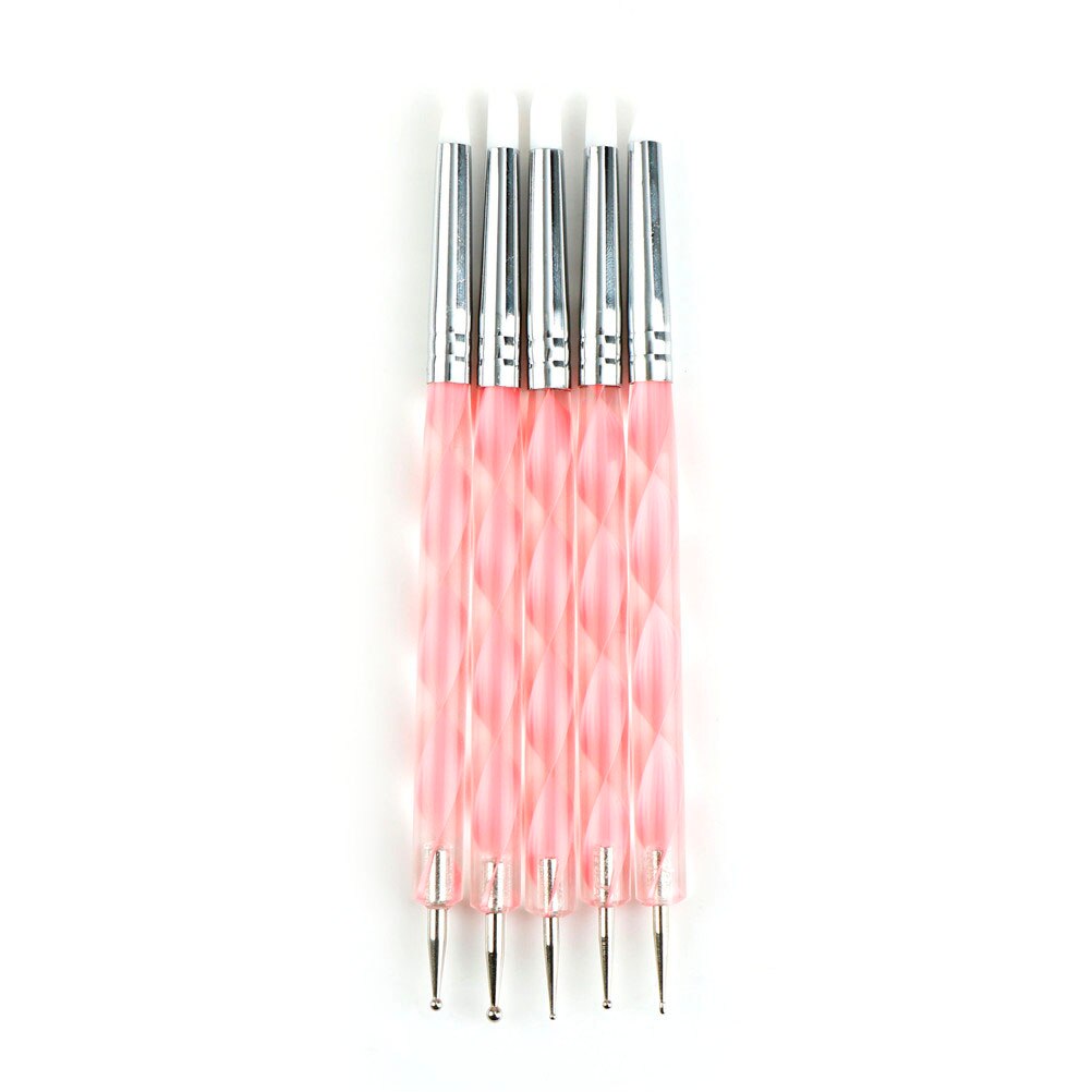 AACAR 5pc Double Head Pick Rhinestone Manicure Tool Nail Art Silicone Dotting Pen Brush Sculpture Emboss Carving Shaping Paint: Pink