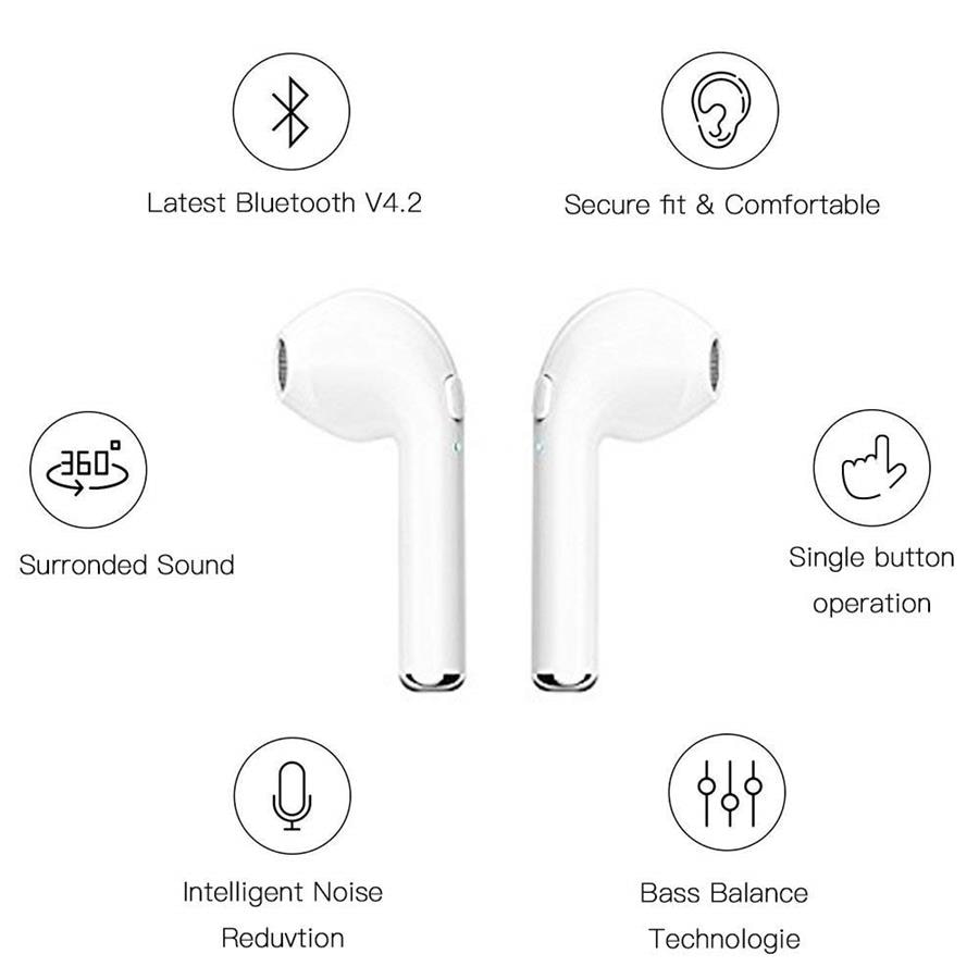 I7 i7s tws Auricolare Bluetooth Auricolari Auricolare senza fili del trasduttore auricolare Con Il Mic con cavo Per Apple Samsung Huawei xiaomi LG telefoni