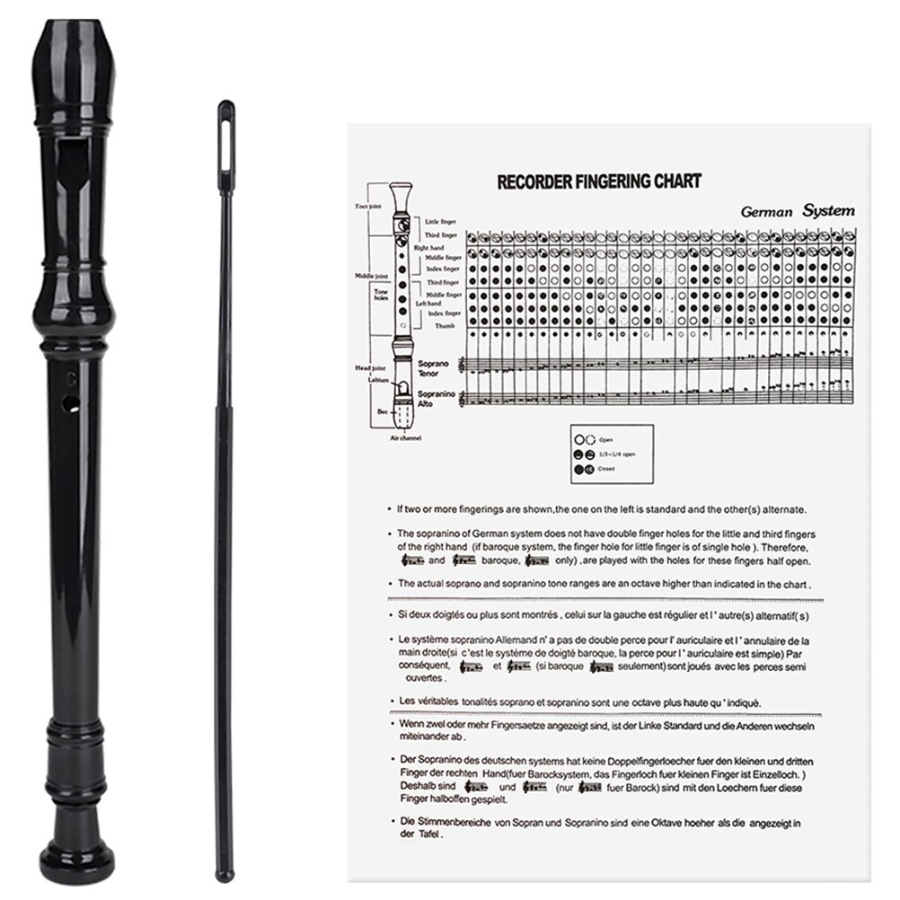 Flûte traditionnelle de clé G d'instrument d'enregistrement de 8 trous avec le manuel de tige de nettoyage: Black