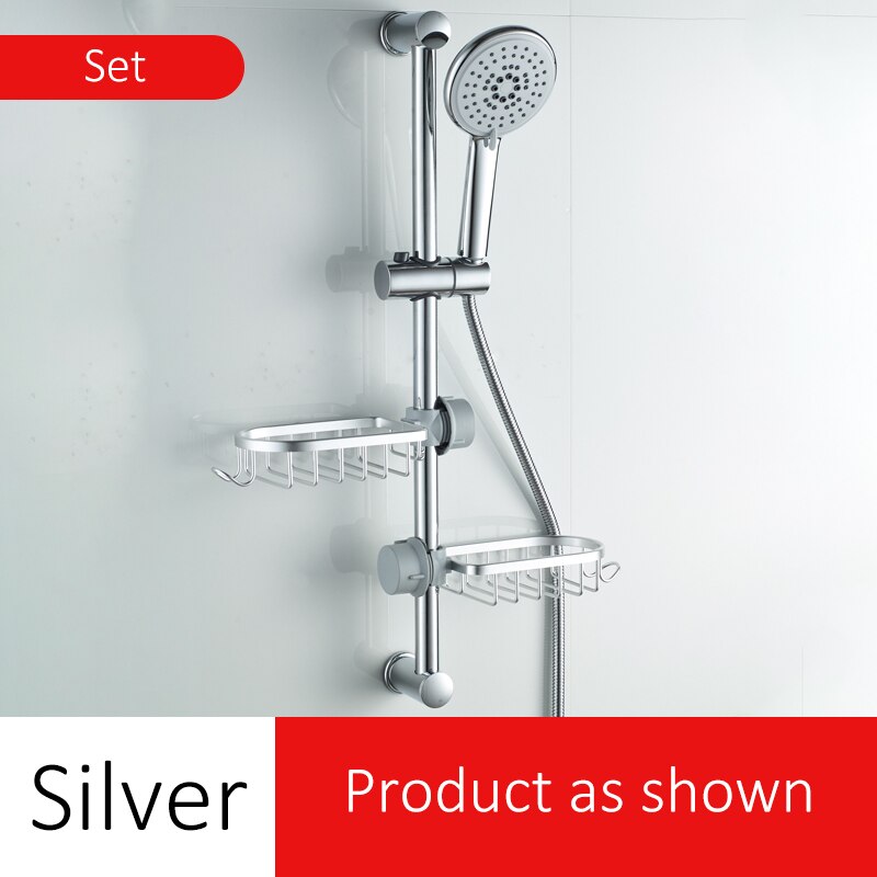 Ellen bad bruser skydestang holder med sæbekurv shampoo holder sort skydestang med håndbruser elm 294: Sølv sæt