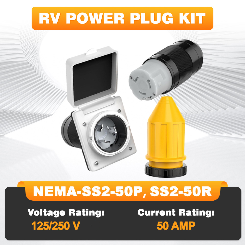 50- ampere-wohnmobil-landstromanschluss-set mit kabelschutz und 125/250v nema-  ss2-50p ss2-50r- drehverriegelungssteckern (männlich/weiblich)