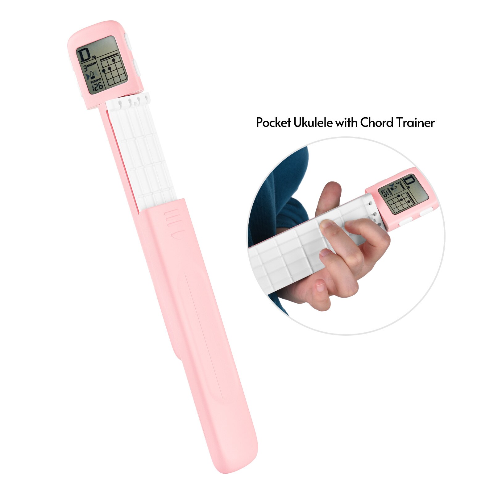 Muslady-Ukelele portátil, entrenador de acordes, herramienta de práctica de digitación Uke con pantalla de tabla de acordes giratoria de 360 ° para principiantes