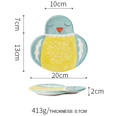 children dinner plates cute zoo cartoon eco-friendly handpainted 6 inch ceramic porcelain plate and dish owl fox cat child: A birld