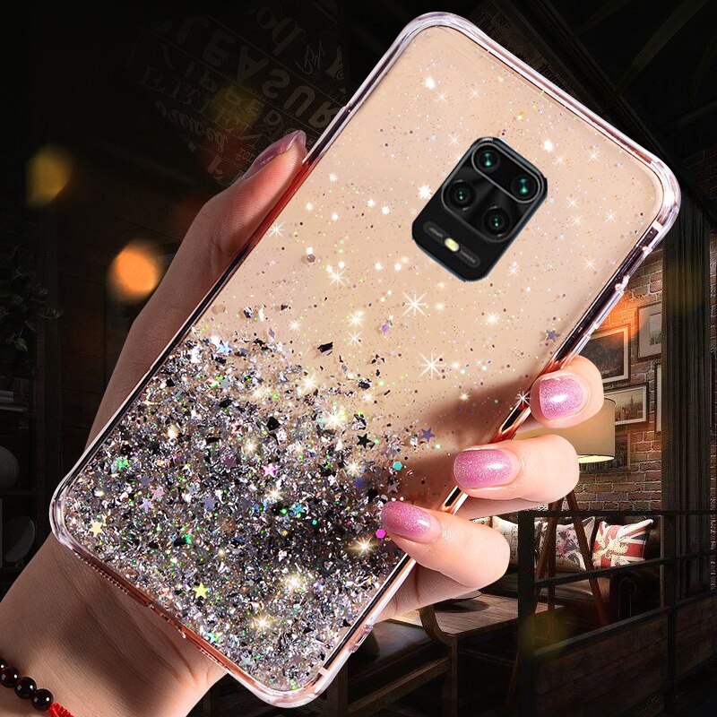 Funda transparente con purpurina para Xiaomi Redmi Note 9 S 9 S, funda trasera suave y brillante con lentejuelas para Redmi Note 9 Pro