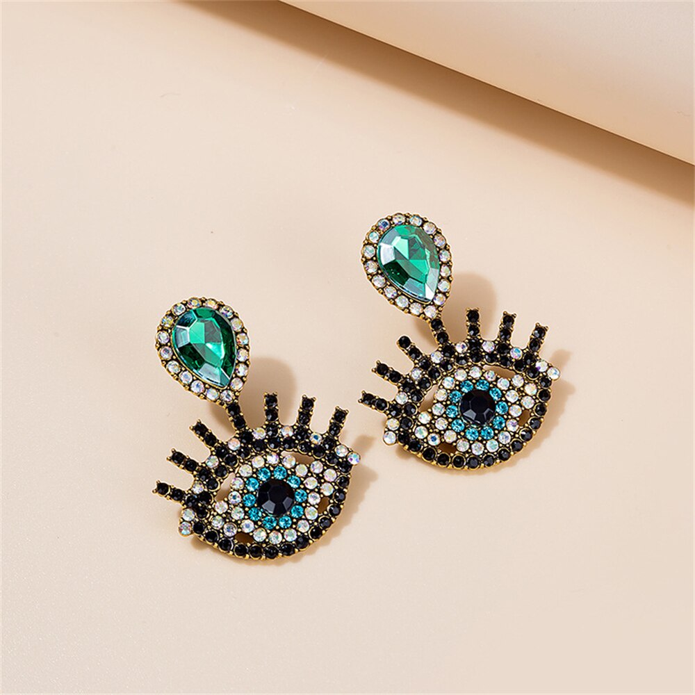 1 Paar Punk Devil Eyes Stud Oorbellen Voor Vrouwen Luxe Crystal Rhinestone Blue Eye Opknoping Dangle Earring Mode-sieraden