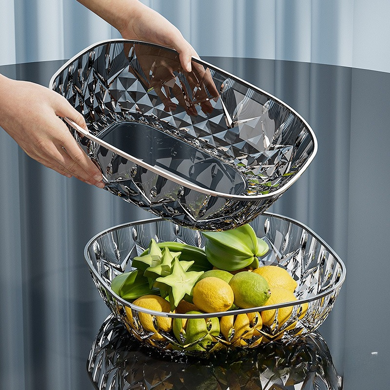 24cm PET Fruit Plate Clear Plastic Fruit Bowl for Kitchen Party Snack Fruit Tray Kitchen Tableware Luxury Nut Snack Plate