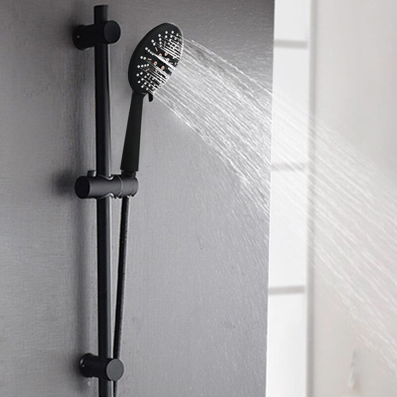 Matte Black Bathroom Sliding Shower Bar Shower Column Wall Mounted Rod with Adjustable Bracket Holder Round Square Slide Bar
