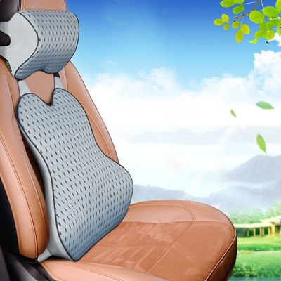 Breathable Car Seat Cushion Memory Foam Headrest Neck Pillow Lumbar Back Support Set Driver and Passenger Headrest Backrest: M2 Mesh Gray Set