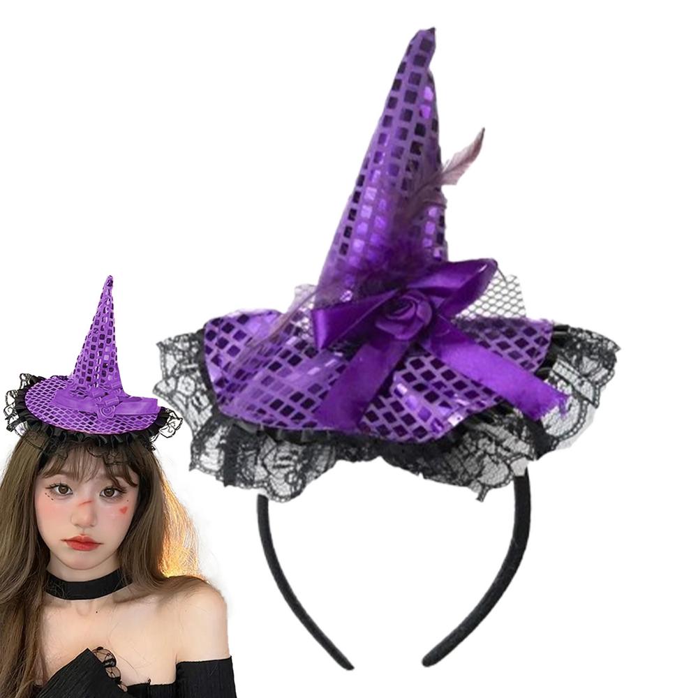 Halloween Witch Headband Sequins Lace Witch Headband Halloween Headbands Headwear Hair Hoop Costume Hat For Halloween