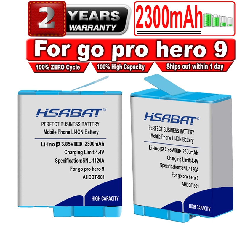 Hsabat 2300Mah AHDBT-901 Camera Batterij Voor Go Pro Hero 9 Voor Gopro Hero 9 Zwart