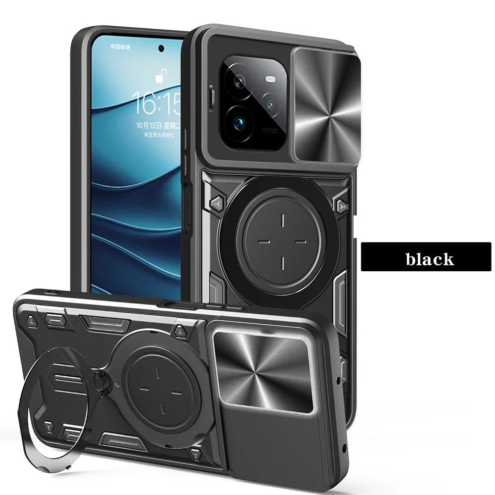 Funda con soporte para cámara deslizante para Realme GT 7 Pro, Funda protectora con soporte magnético para Realme GT7 Pro, Capa de teléfono a prueba de golpes: Negro