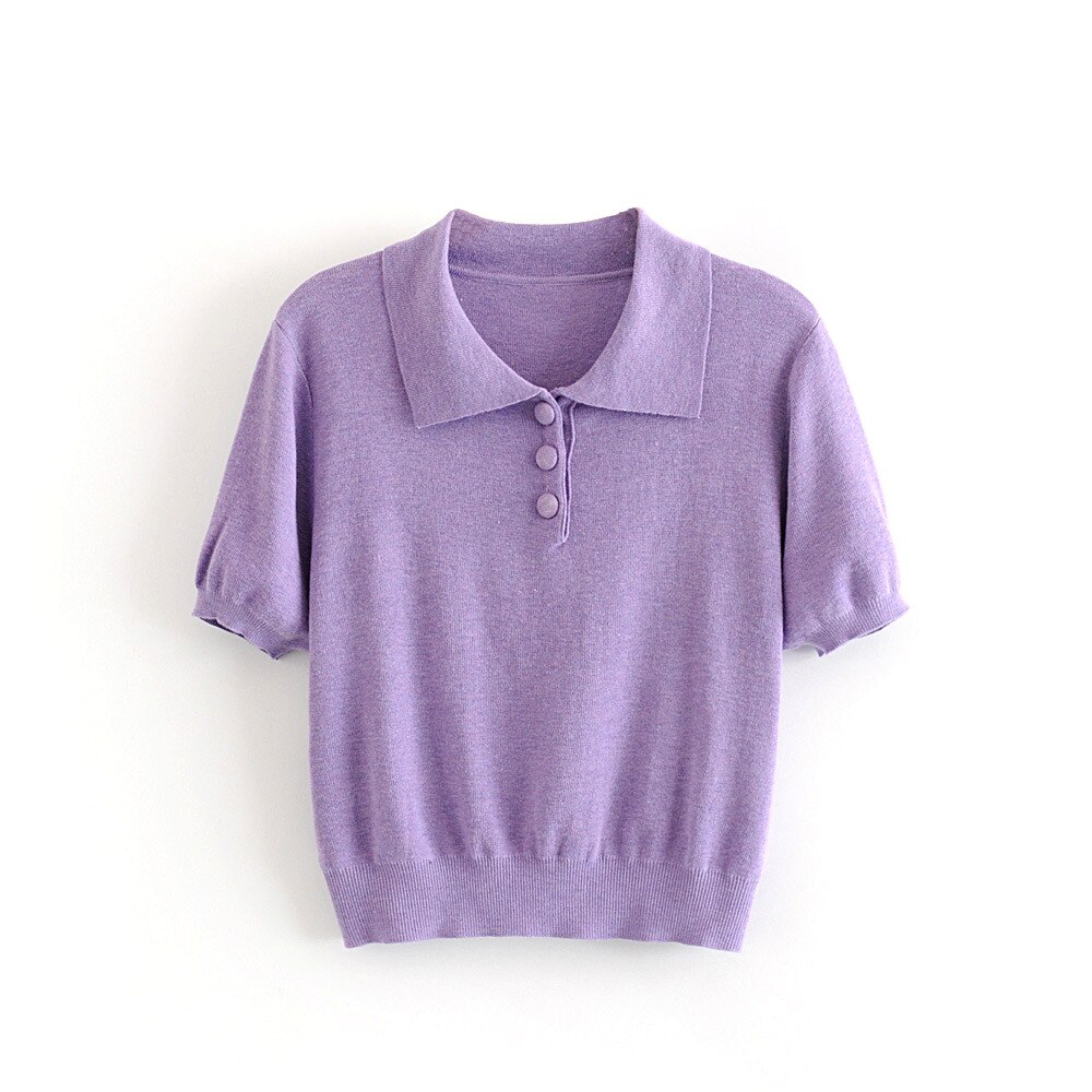 Polo Vintage De estilo pijo para mujer, blusa informal lisa De lana con botonadura única, Vestidos De Verano: SW0235PU