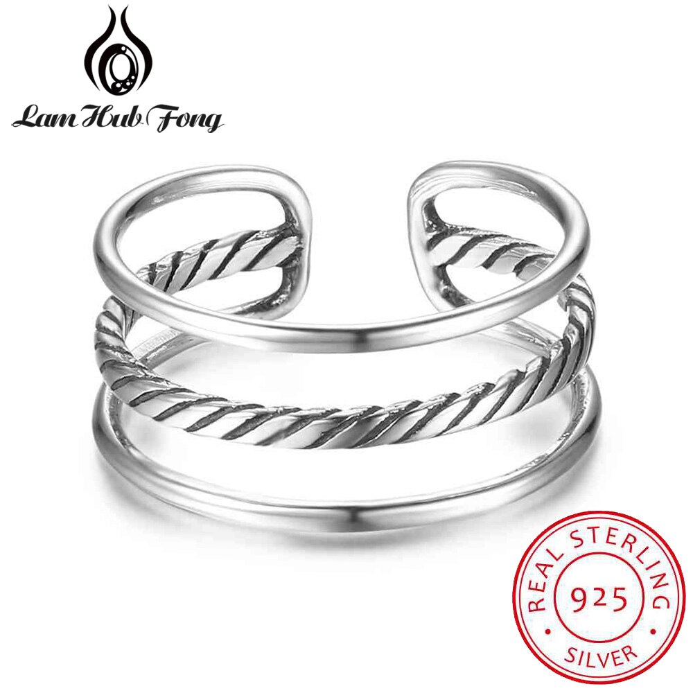 Echt 925 Sterling Silber verdreifachen Schichten Einstellbar Ringe für Frauen Hochzeit Reinem Silber Weibliche Finger Ring Schmuck (Lam Hub fong)