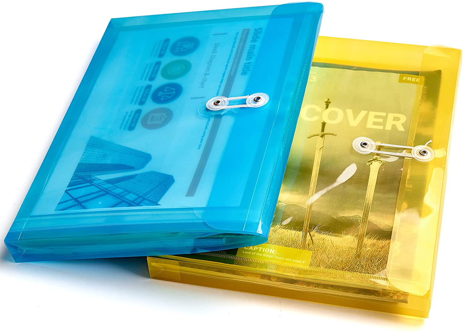 5pcs A4 Poly Envelope with String Closure Clear Reusable File Folders Project Paper Documents for Office School Home Organzation