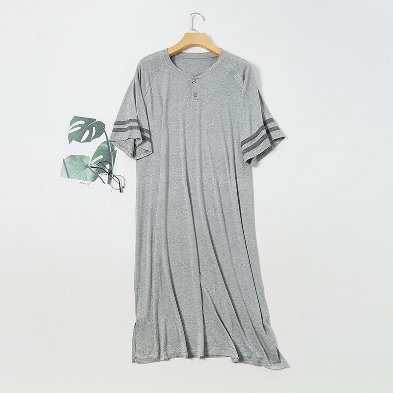 Losse Plus Size Slapen Jurk Mannen Nachtkleding Zachte Modal Katoen Gewaad Mannelijke Nightgowns Korte Mouw Rompertjes Pyjama Homewear Gewaden: gray / L