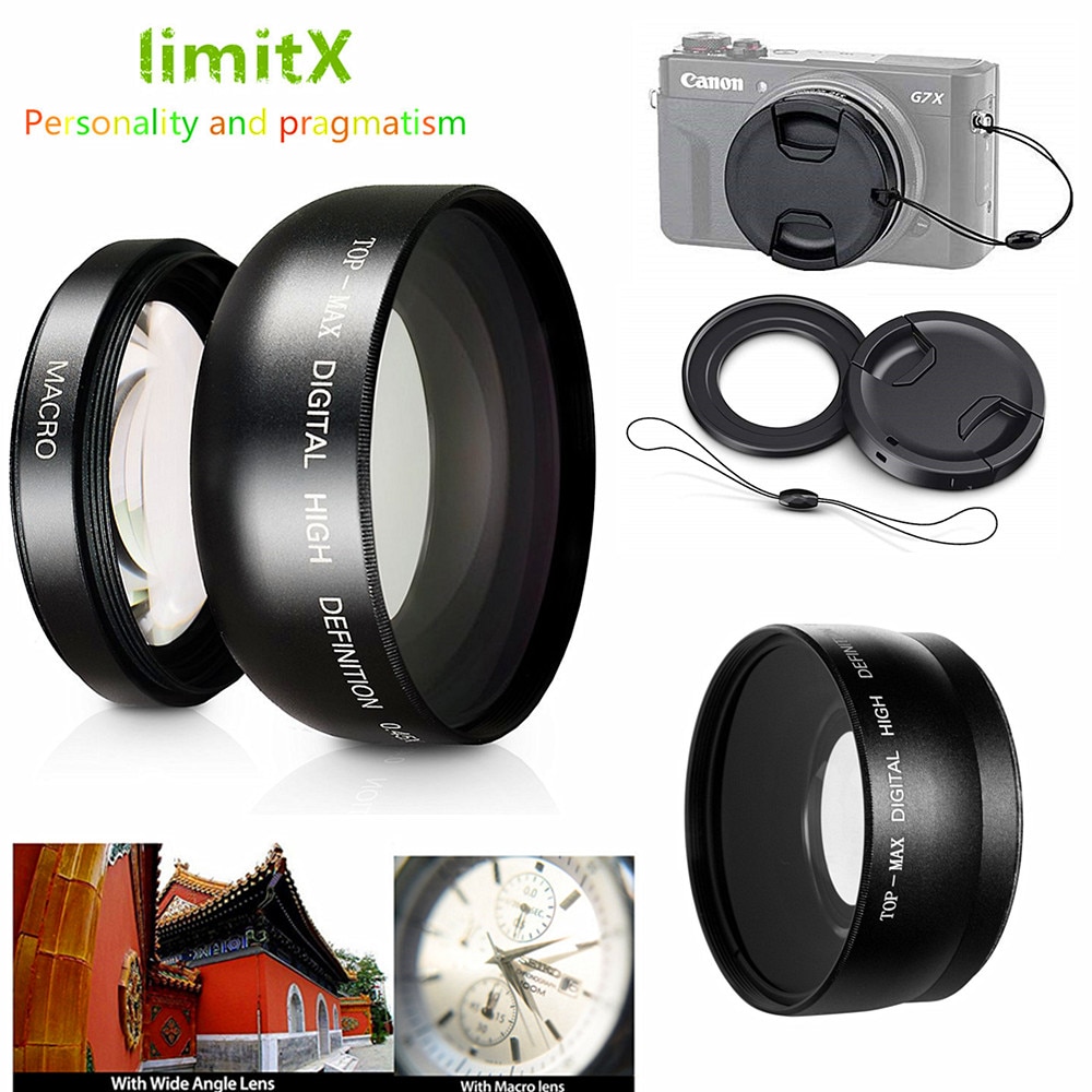 0.45X HD Super Wide Angle Lens with Macro and Adapter Ring Cap Keeper For Canon G5X G7X Mark III II G7XMK2 G7XMK3 Digital Camera