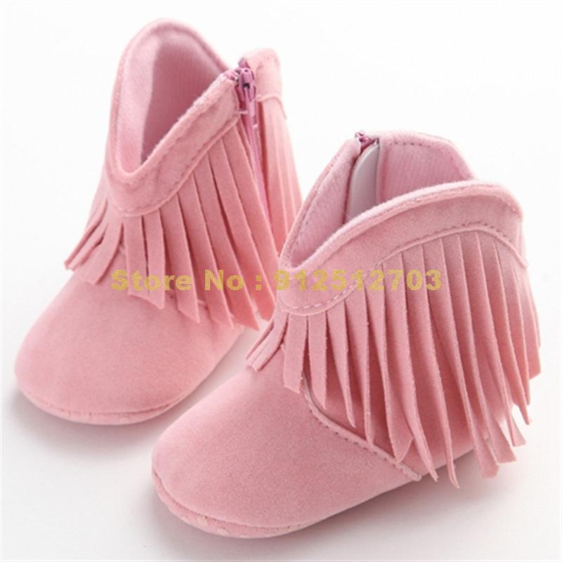 Mokassin-babyschuhe für mädchen, einfarbige fransenstiefel mit weicher sohle und rutschfester oberfläche: Rosa / 1