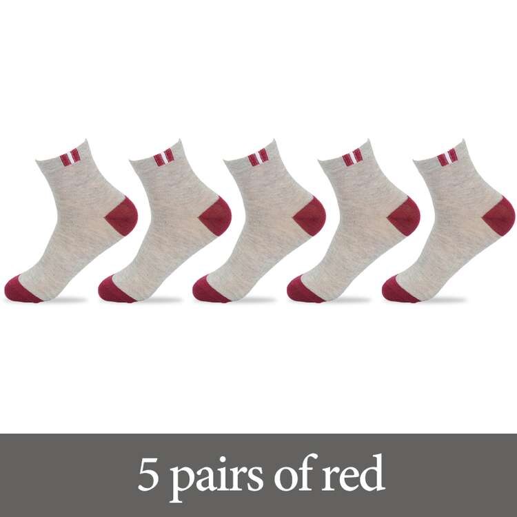 Chaussettes longues en coton pour hommes, 5 paires = 10 pièces, chaussettes de sport, souples et respirantes, confortables et respirantes: red 5pair