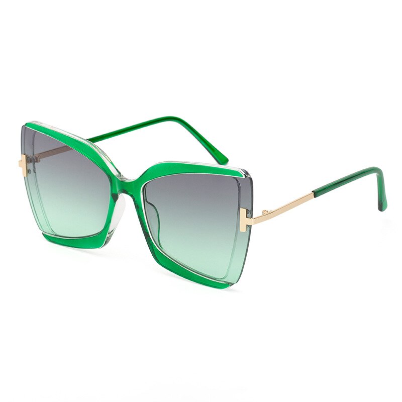 Brand t solbriller overdimensionerede firkantede kvinder solbriller kvindelig stor ramme farverige nuancer fpr kvinder oculos: Grå grøn