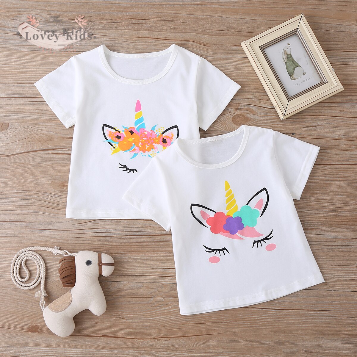 Toddler Baby Girl T shirt Tops Short Sleeve Unicorn Print T-Shirt Costume