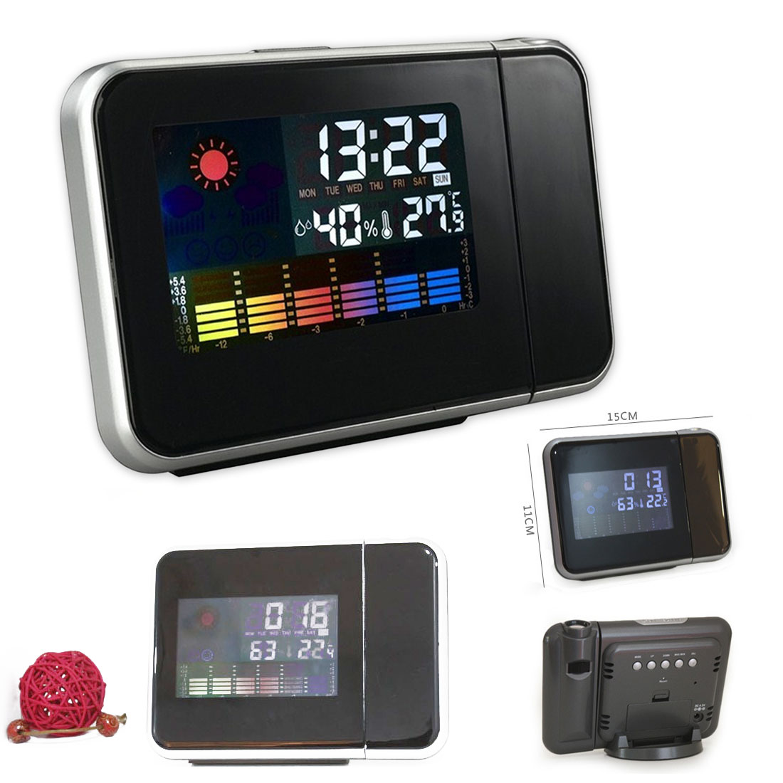 Desktop Clock Digital Alarm Clock with Projector Color Screen Time Projection Clock Multi-function Weather Calendar Time Watch