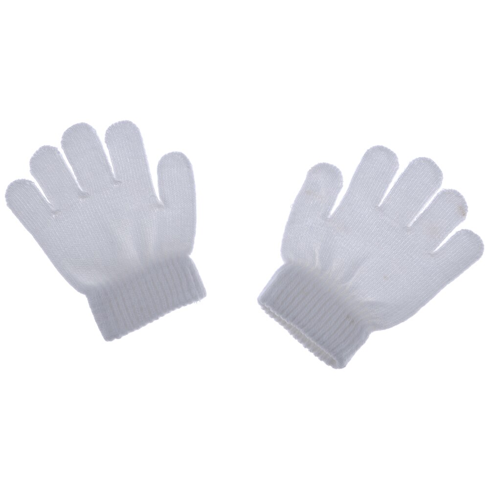Baby vinter varme helfinger votter akryl myk solid strikking barnehansker: Hvit