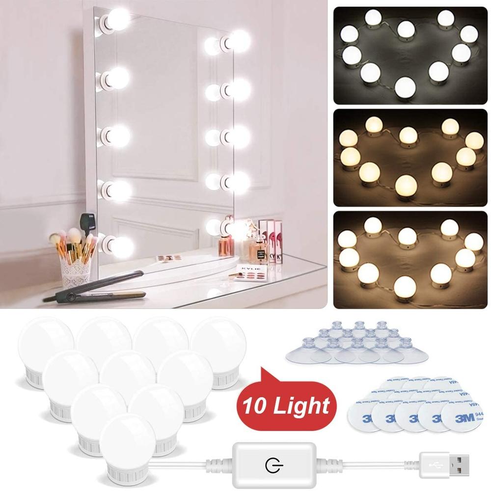 LED Makeup Mirror Touch Screen Mirror with 22 LED Lights Bright Adjustable Make Up Mirrors Operated Stand for Tabletop Bathroom: 3 Color Light