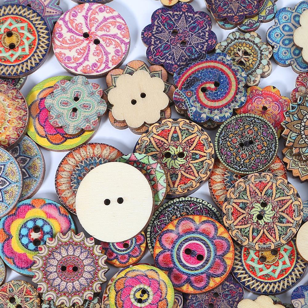 50pcs boutons en bois Vintage 2 trous 15/20/25mm boutons mixtes pour vêtements bricolage boutons vêtements décoratifs artisanat outils de couture
