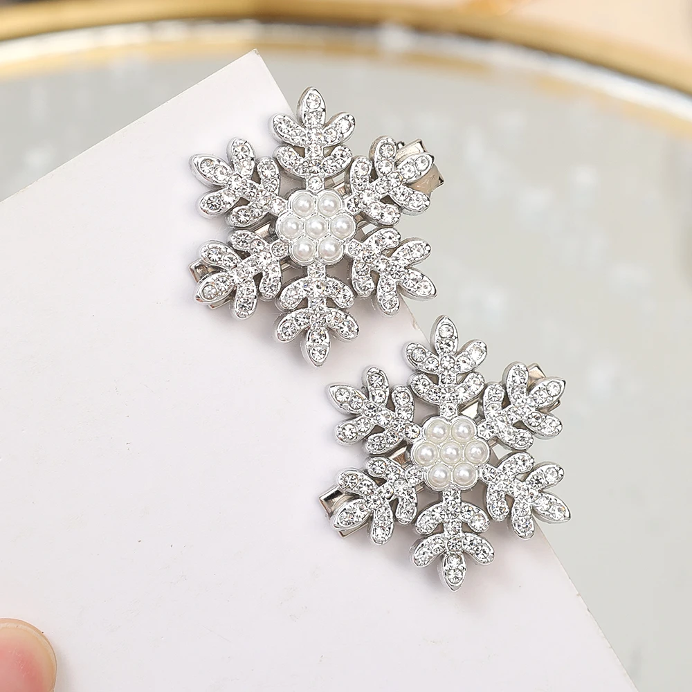 Pinces à cheveux flocon de neige en strass, épingle à cheveux en cristal pour femmes, Barrette de mariage, ornements de noël, accessoires pour cheveux, 1/5 pièces: YELLOW