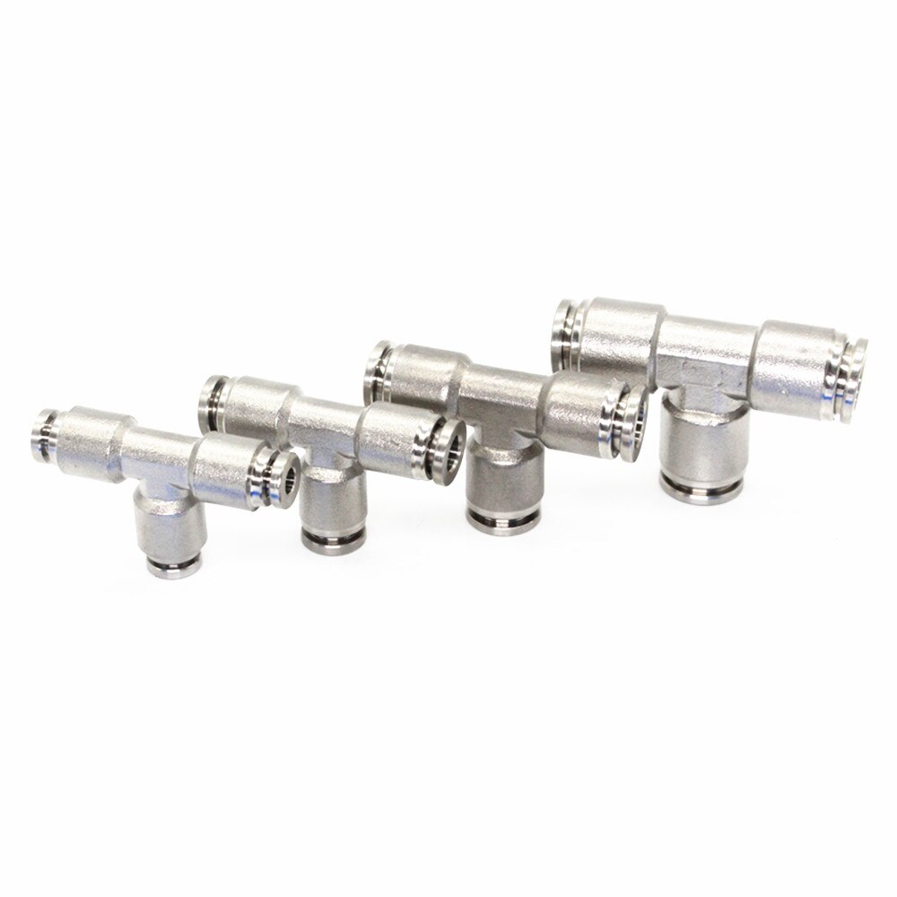 4/6/8/10/12/14/16mm tee 3 -veis splitter pneumatisk 304 trykk i rustfritt stål trykk i hurtigkoblingen