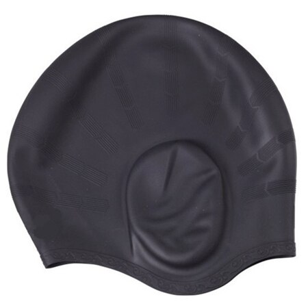 Svømmehætte ører beskytter silikone vandtæt til langt hår kvinder mænd voksne svømmehætter damer dykkerhætte hat: Sort