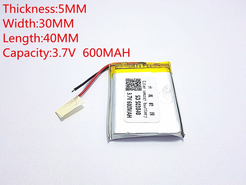 3.7 V 600 mAh bateria De Polímero De Lítio 503040 Bateria Recarregável de iões de Li Po Para Mp3 MP4 MP5 GPS eletrônica parte