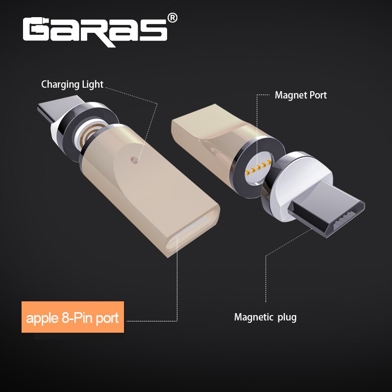 Garas magnetische adapter voor 8- pins/micro/usb type c ondersteuning lader en data magneet adapter
