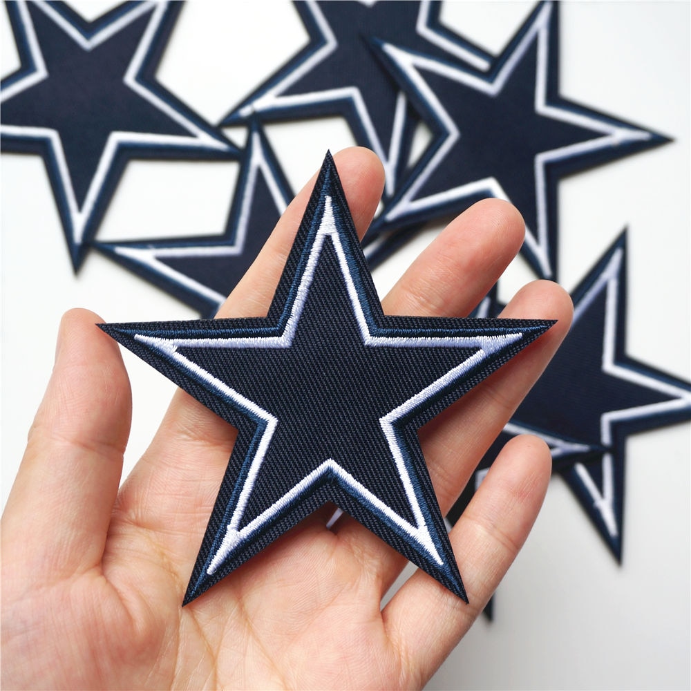 10 stk marineblå stjerner hvide kant broderede lapper sy jern på emblemer 9cm til kjole tøj diy applikationer håndværk dekoration