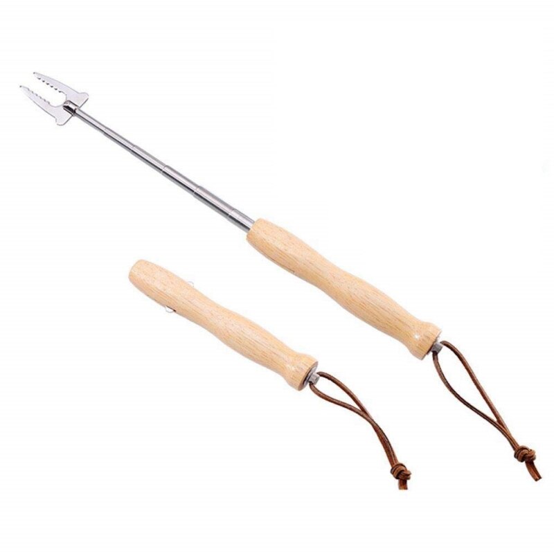 1pc Roosteren Vork Stok Roestvrij Staal Houten Handvat Telescopische Spies als Grillen Gereedschap voor Thuis, Keuken, achtertuin BBQ