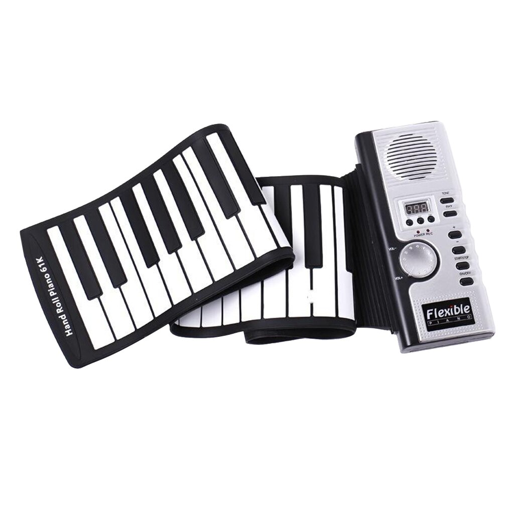 Portable Kid's 61 Key Flexible Roll Up Piano Keyboard w/ Recording Feature,128 Different Tones, 40 Demo Song Build-in Speaker