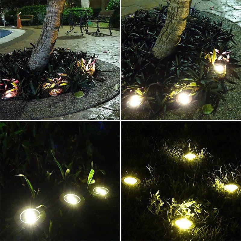 SOLLED 4PCS 8 LED Lawn Pin Lamp Solar-Poweredwith Warm White Light Outdoor Stainless Steel Yard Garden Light Decoration