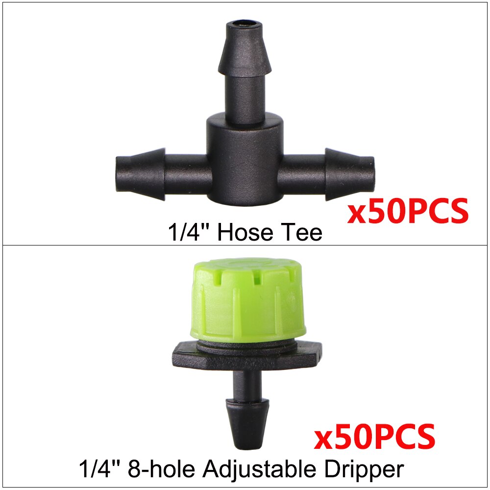 Micro Drip Irrigation 8-Hole Adjustable Dripper With 4/7mm Barb Tee Connectors Kit For 1/4'' Hose Garden Lawn Watering Tool: D