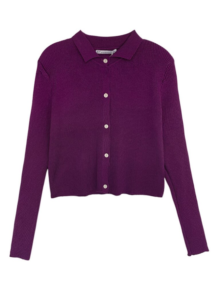 Polo col Cardigan veste femmes tricoté printemps coréen tricot Cardigans culture tricoté doux pull pour les femmes