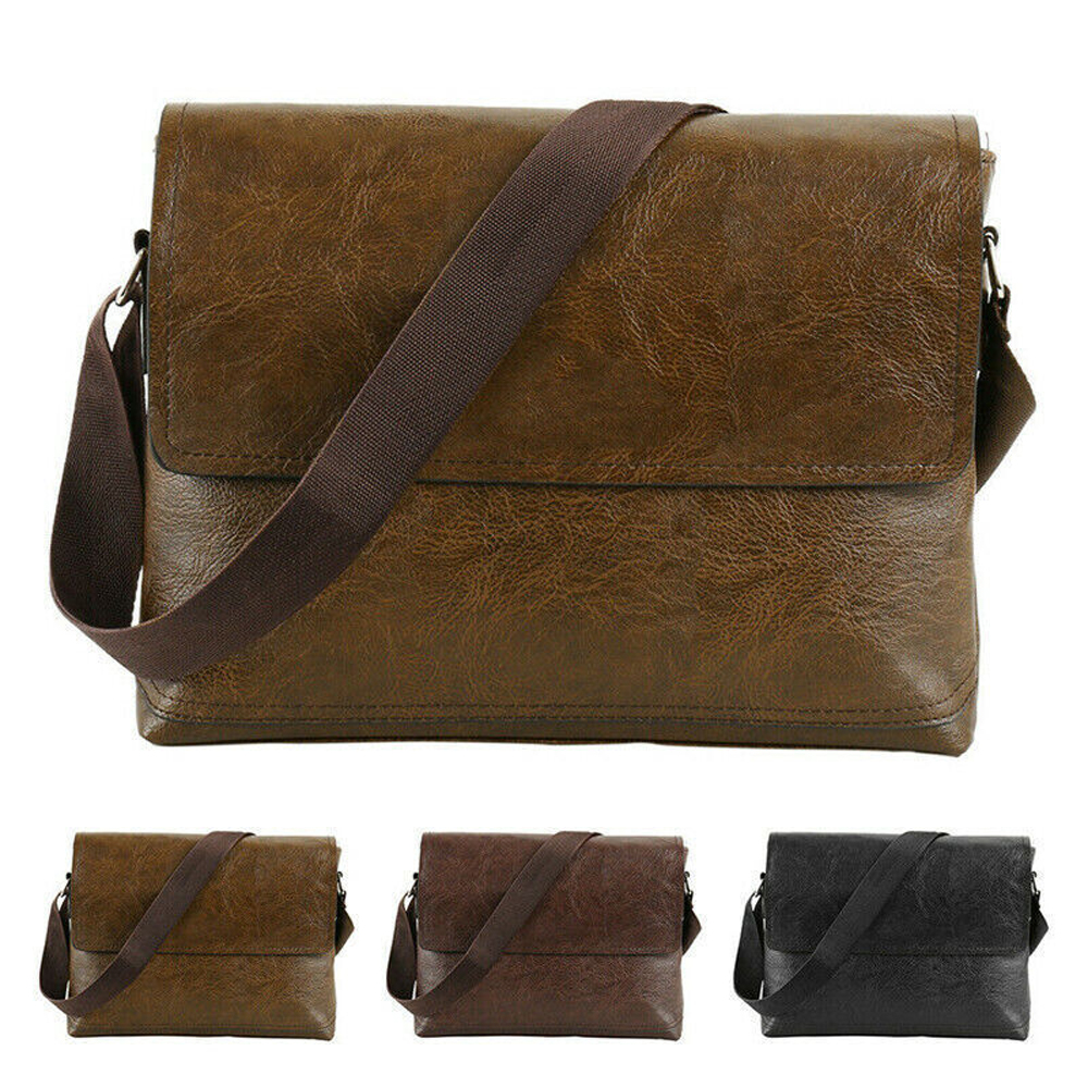 Herre lædertasker business casual pu enkeltskulder crossbody tasker multifunktionelle vintage håndtasker herre