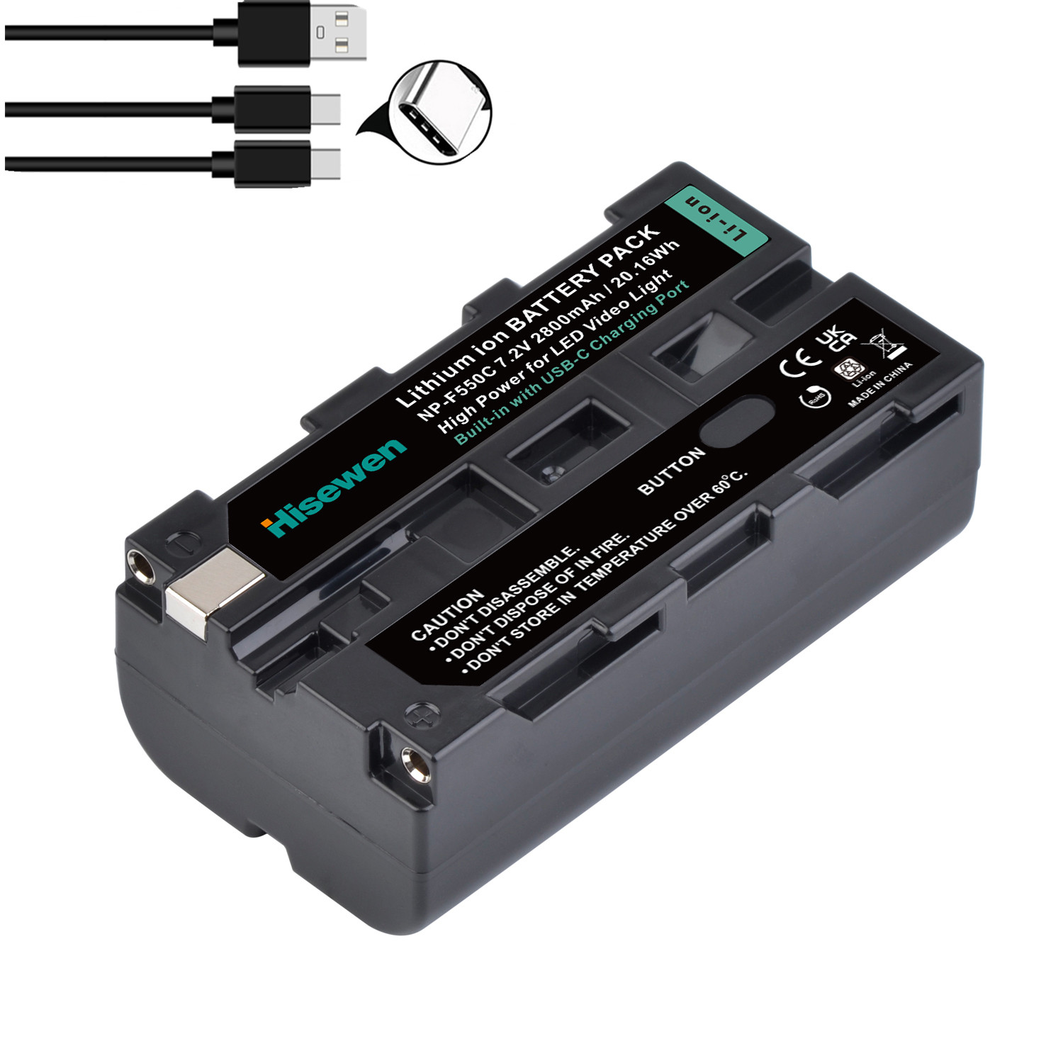 2800mAh Built-in Type-C Charging Port Battery for NP-F330 NP-F530 NP F550 NP-F570 NP-F750 LED Video Light Photography Lighting: WHITE